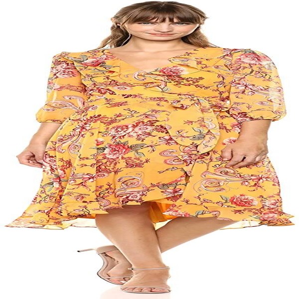 Women's Floral Wrap Midi Dress